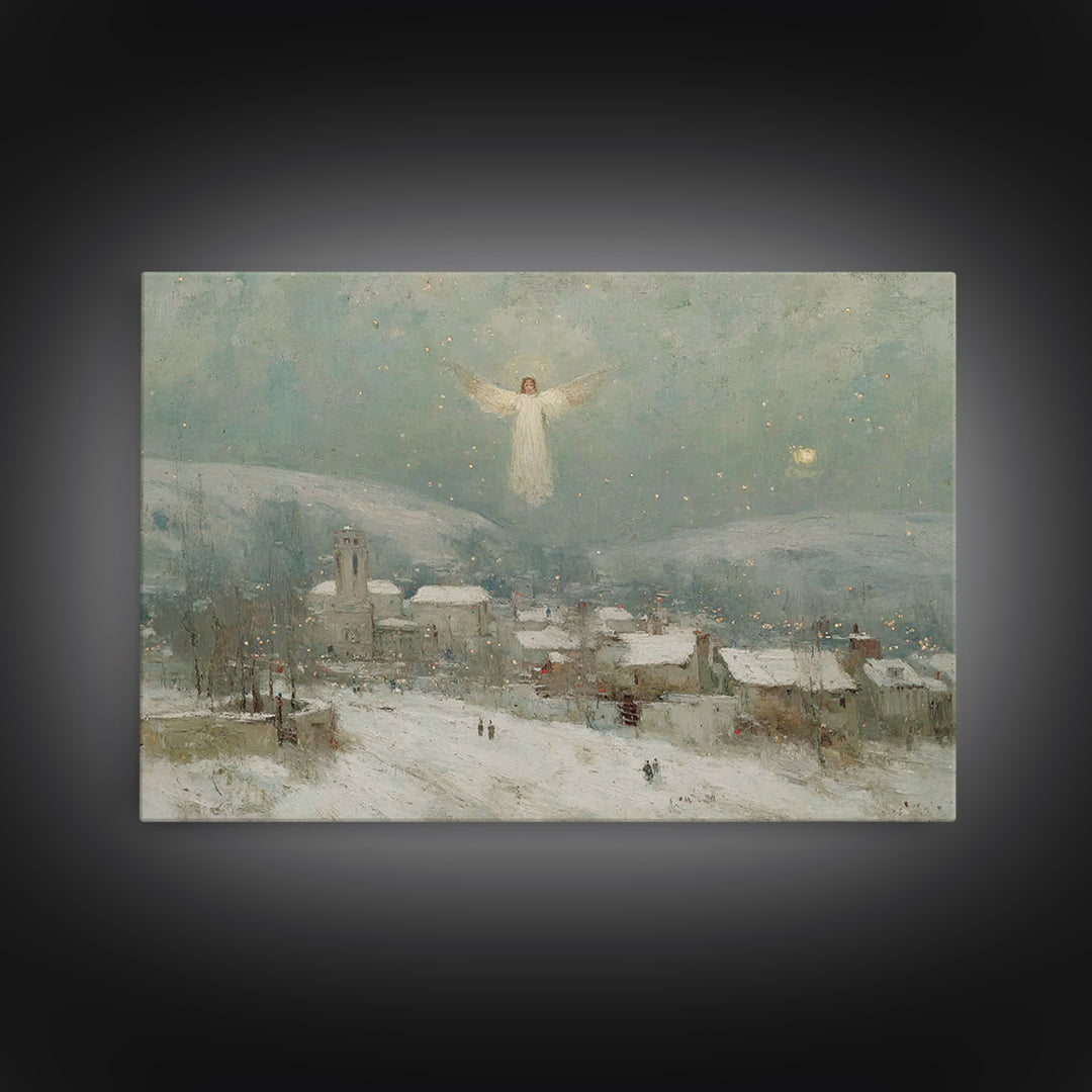 Angel Over Bethlehem – Framed Canvas Print – Christian Christmas Art – Christian Wall Art – Vintage Christian Art – Christmas Canvas Wall A