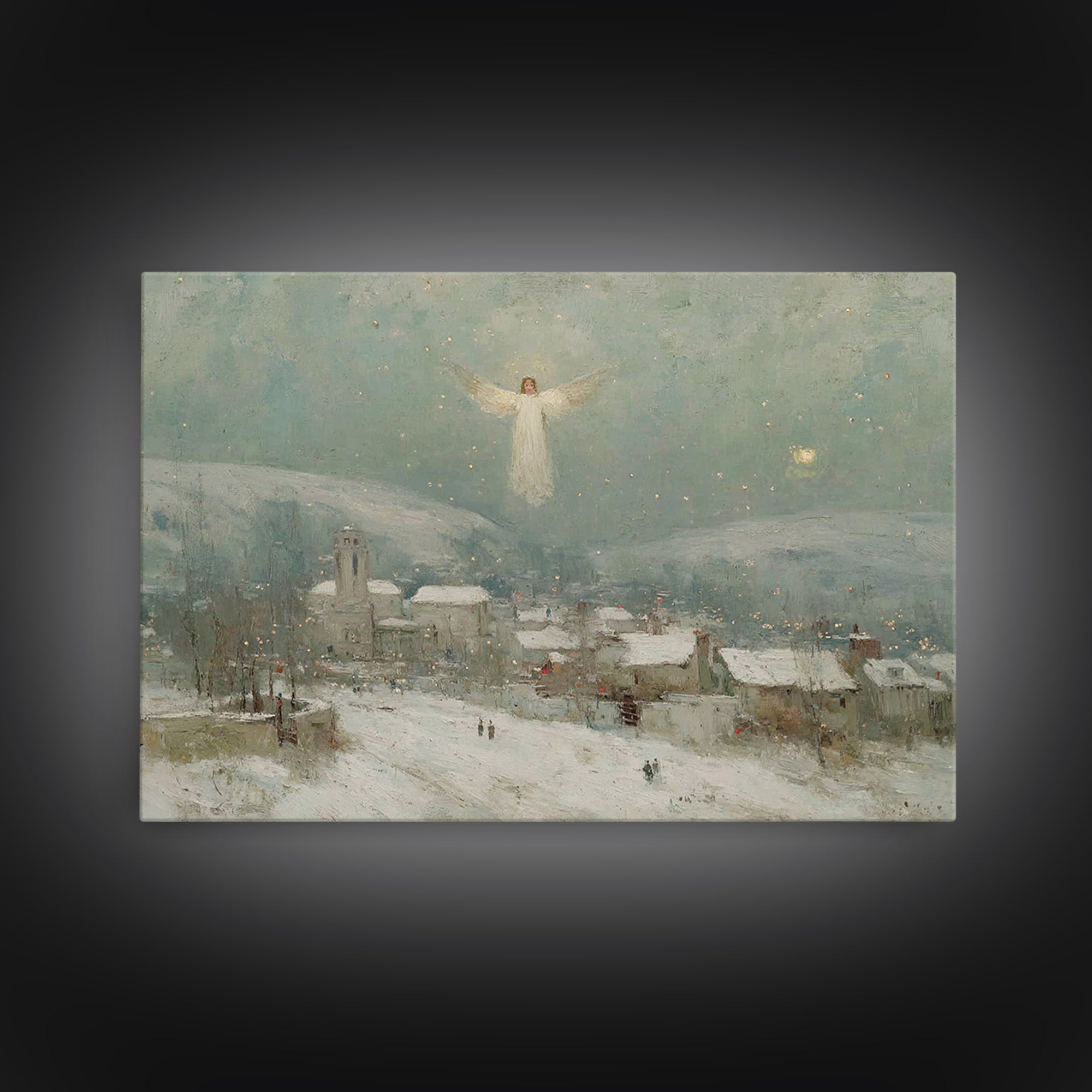 Angel Over Bethlehem – Framed Canvas Print – Christian Christmas Art – Christian Wall Art – Vintage Christian Art – Christmas Canvas Wall A