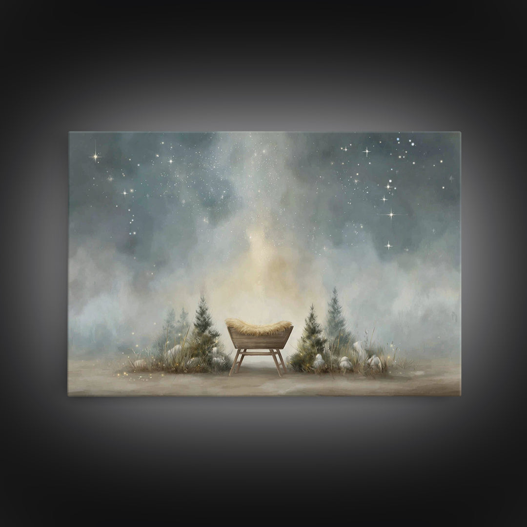 Shepherd’s Light | Framed Canvas Print | Christian Wall Art | Jesus Painting | Christian Art Canvas | Moody Christian Art | Christmas Art