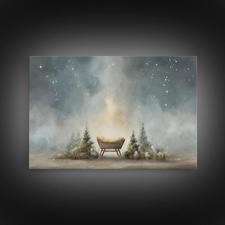 Shepherd’s Light | Framed Canvas Print | Christian Wall Art | Jesus Painting | Christian Art Canvas | Moody Christian Art | Christmas Art