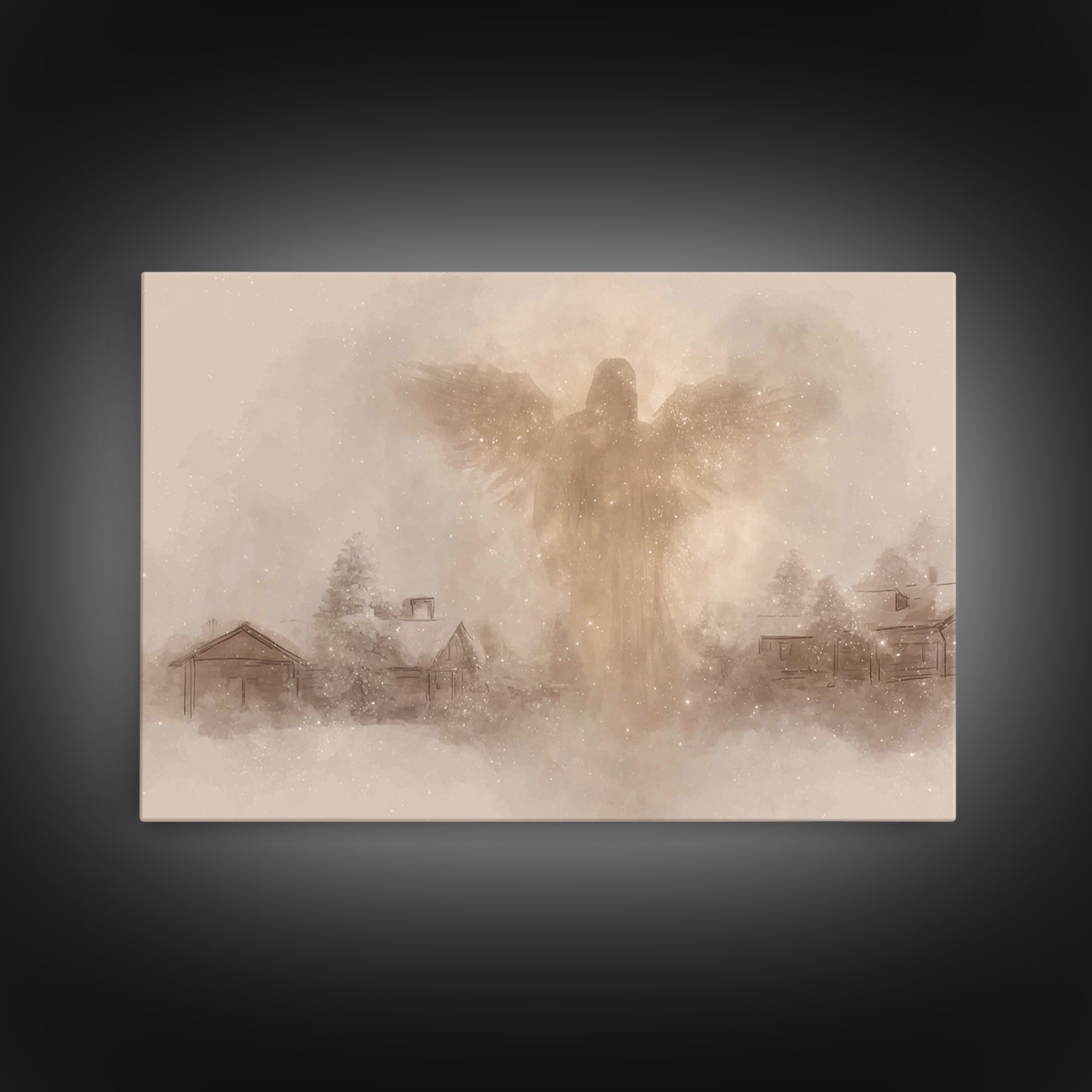 Winter Guardian – Framed Canvas Print – Christian Christmas Art – Moody Christmas Art – Christian Wall Art – Christmas Art Prints