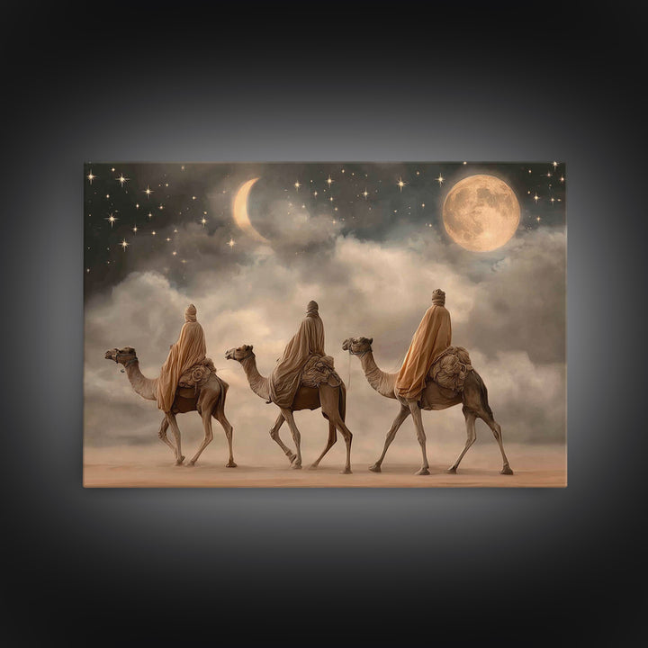 Moonlit Journey – Framed Canvas Print – Christian Wall Art – Christian Art Canvas – Christmas Art – Christian Christmas Art – Christian Dec