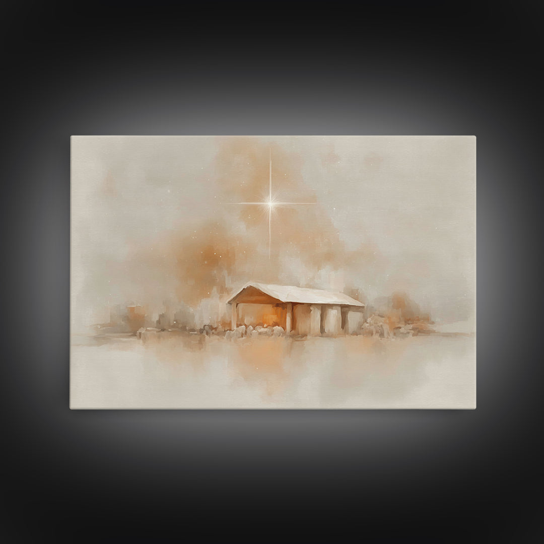 Quiet Manger Glow – Framed Canvas Print – Christian Wall Art – Christian Christmas Art – Christian Art Canvas – Christmas Art – Christian D