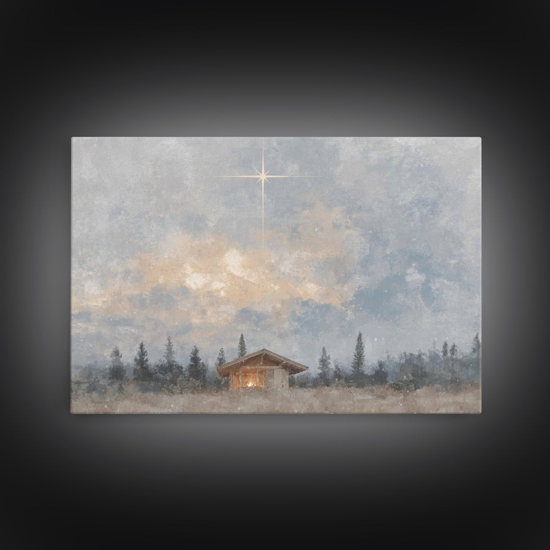 Evergreen Nativity – Framed Canvas Print – Christian Christmas Art – Christian Decor – Christian Wall Art – Christian Art Canvas – Christma