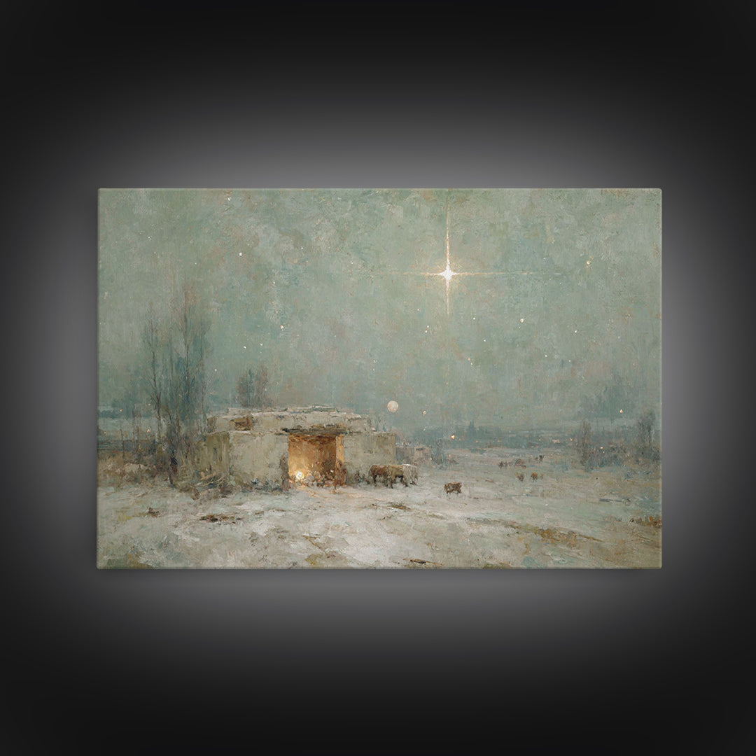 Sacred Stable – Framed Canvas Print – Christian Art Canvas – Christmas Art – Christian Decor – Christian Wall Art – Christian Christmas Art