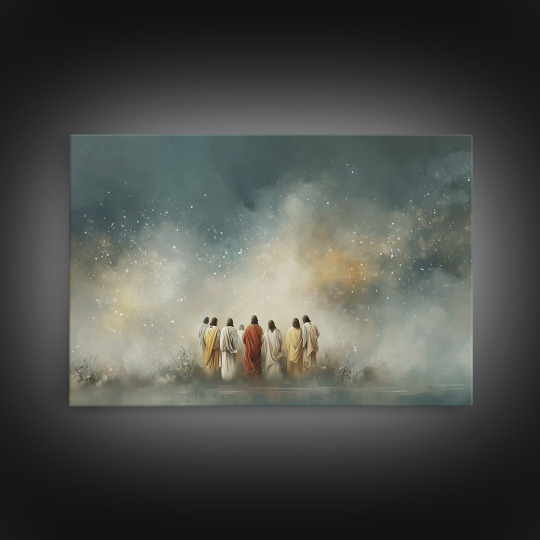 Heavenly Dawn Circle | Framed Canvas Print | Christian Art Canvas | Jesus Painting | Christian Wall Art | Christmas Art