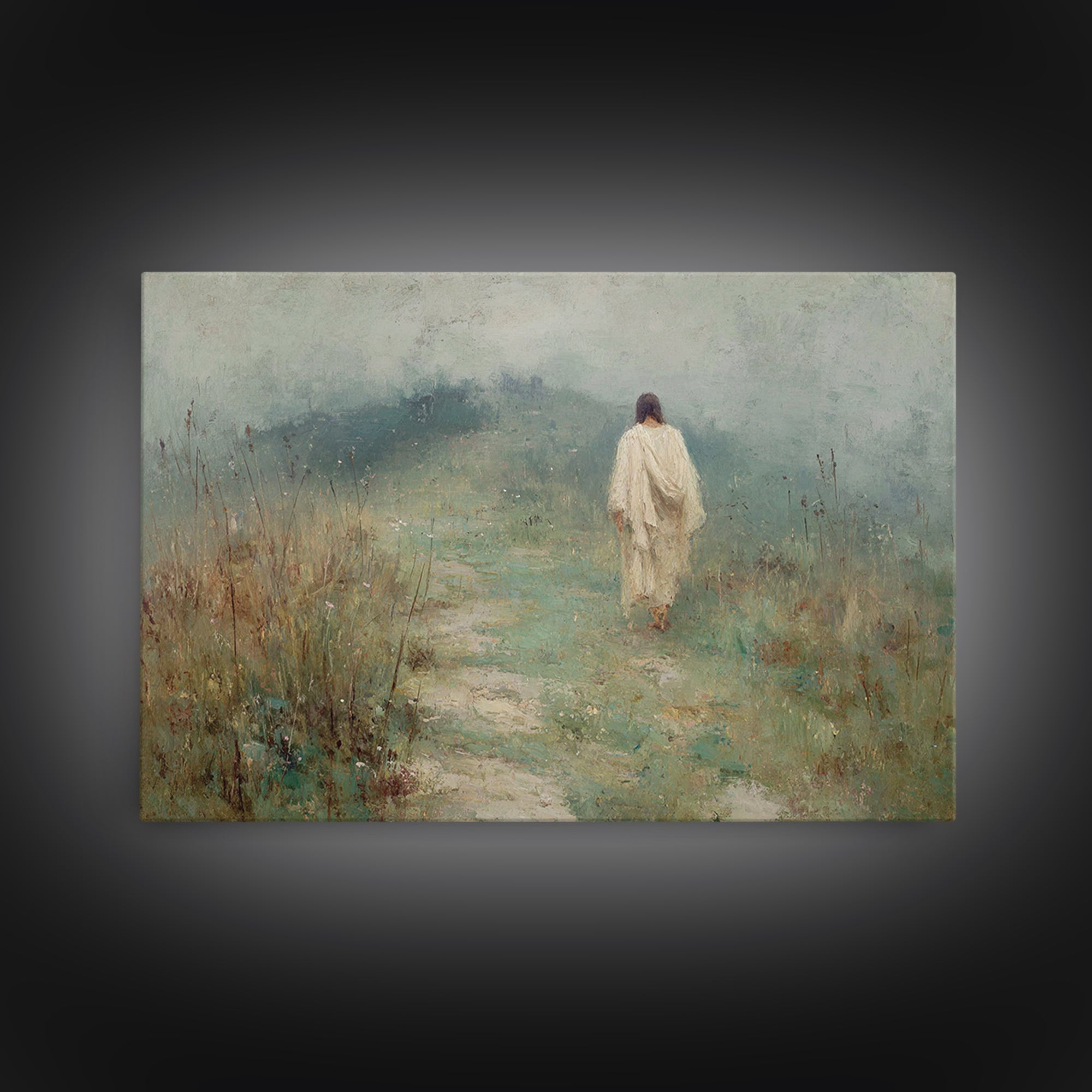 Misty Road Grace – Framed Canvas Print – Christian Art Canvas – Christian Wall Art – Jesus Painting – Moody Christian Art