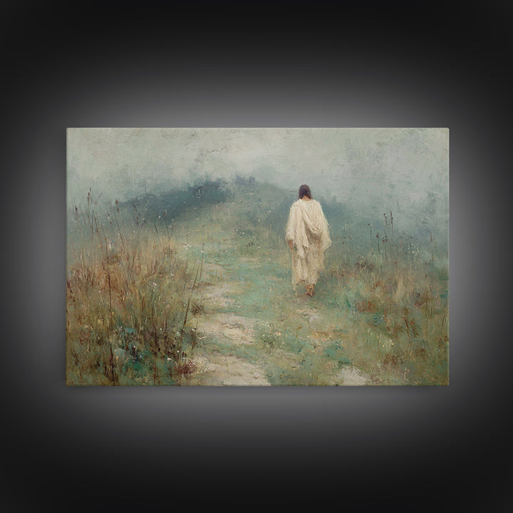 Misty Road Grace – Framed Canvas Print – Christian Art Canvas – Christian Wall Art – Jesus Painting – Moody Christian Art
