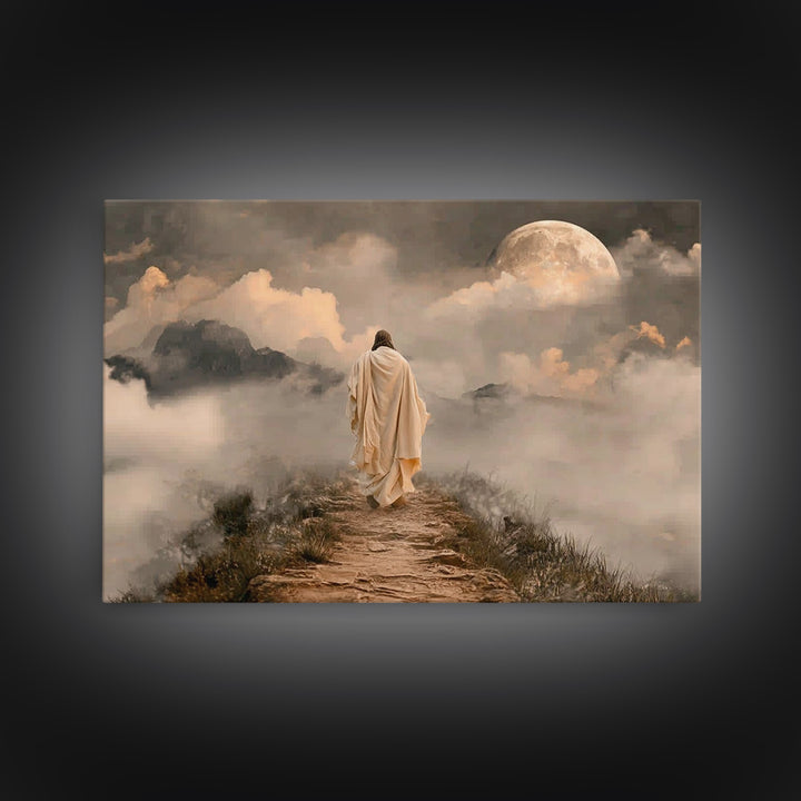 Moonlit Ascent | Framed Canvas Print | Jesus Painting | Christian Art Canvas | Christian Wall Art | Moody Christian Art