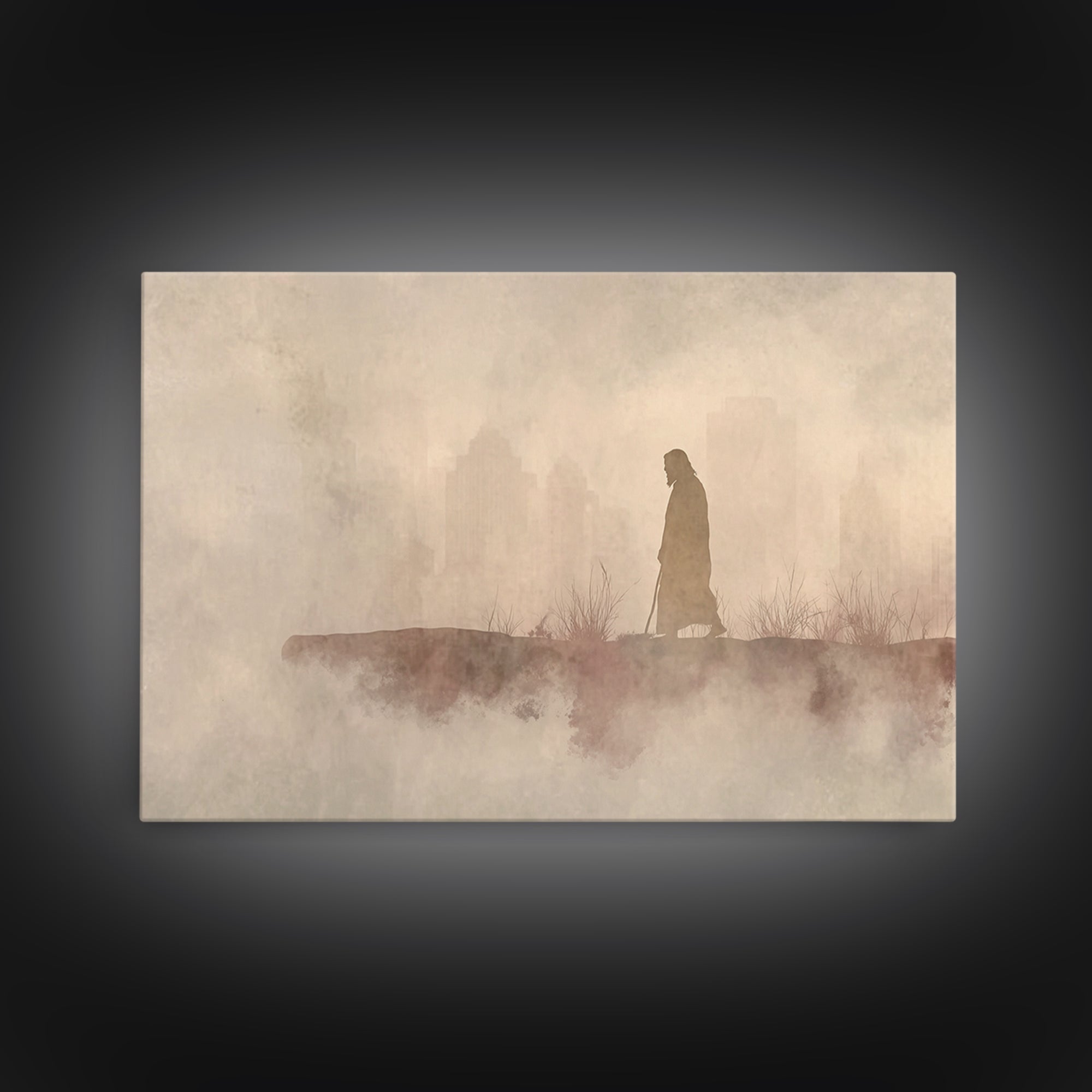 Urban Pilgrim, Framed Canvas Print, Christian Art Canvas, Jesus Painting, Christian Wall Art, Modern Christian Art