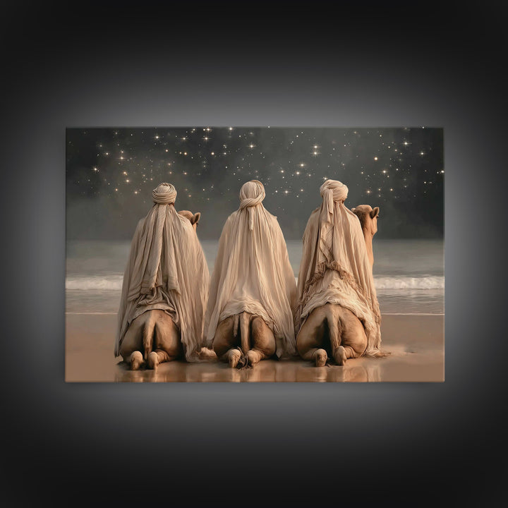 Starry Adoration – Framed Canvas Print – Christian Art Canvas – Christian Wall Art – Christian Christmas Art – Christmas Art – Jesus Painti