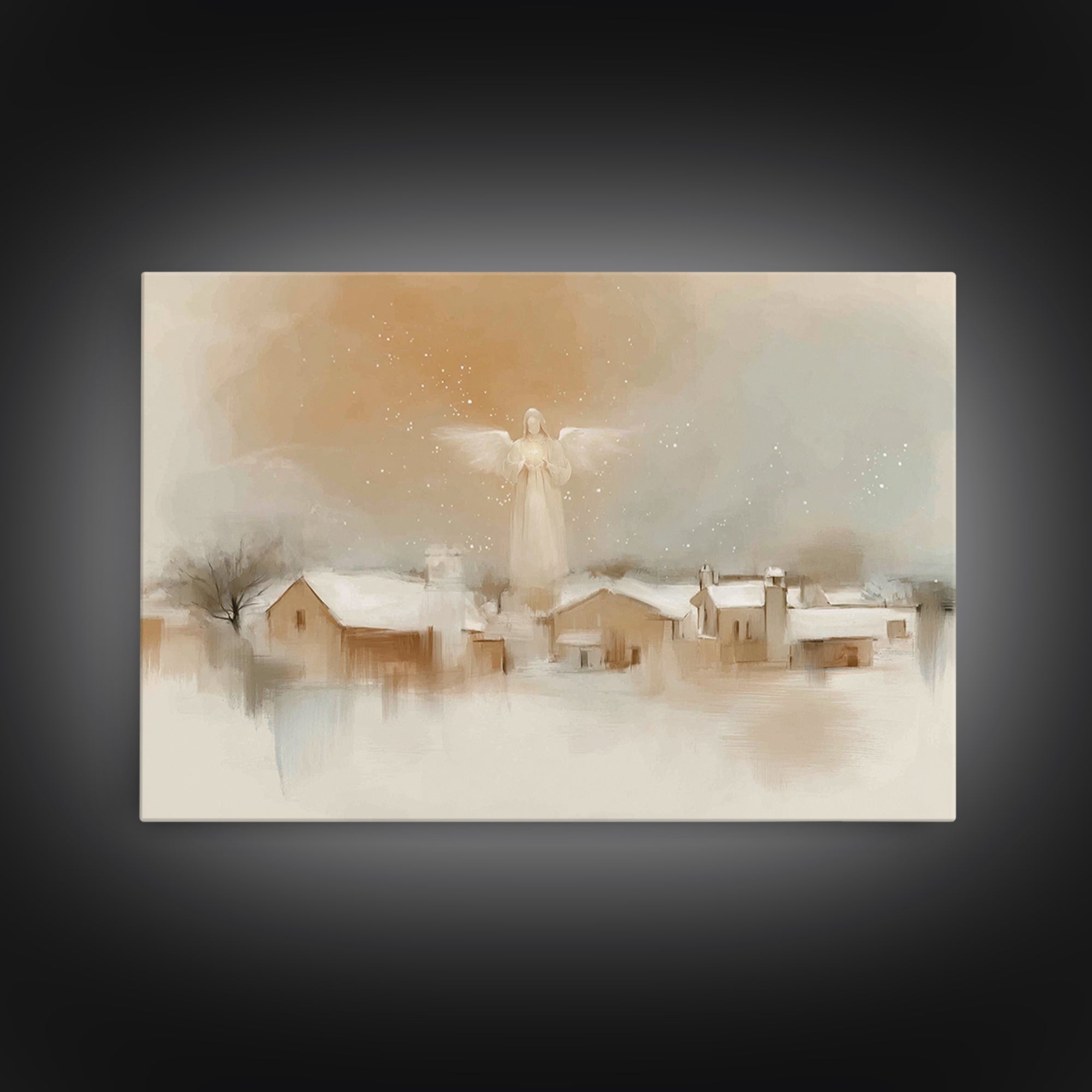 Silent Dawn Angel – Framed Canvas Print – Christian Art Print – White Christmas Art – Christian Christmas Decorations – Christian Art Canva