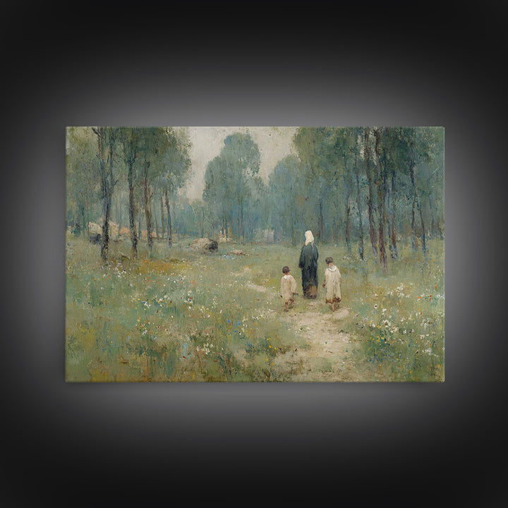 Quiet Meadow Grace - Framed Canvas Print - Christian Wall Art - Jesus Painting - Christian Art Canvas - Pastoral Scenery