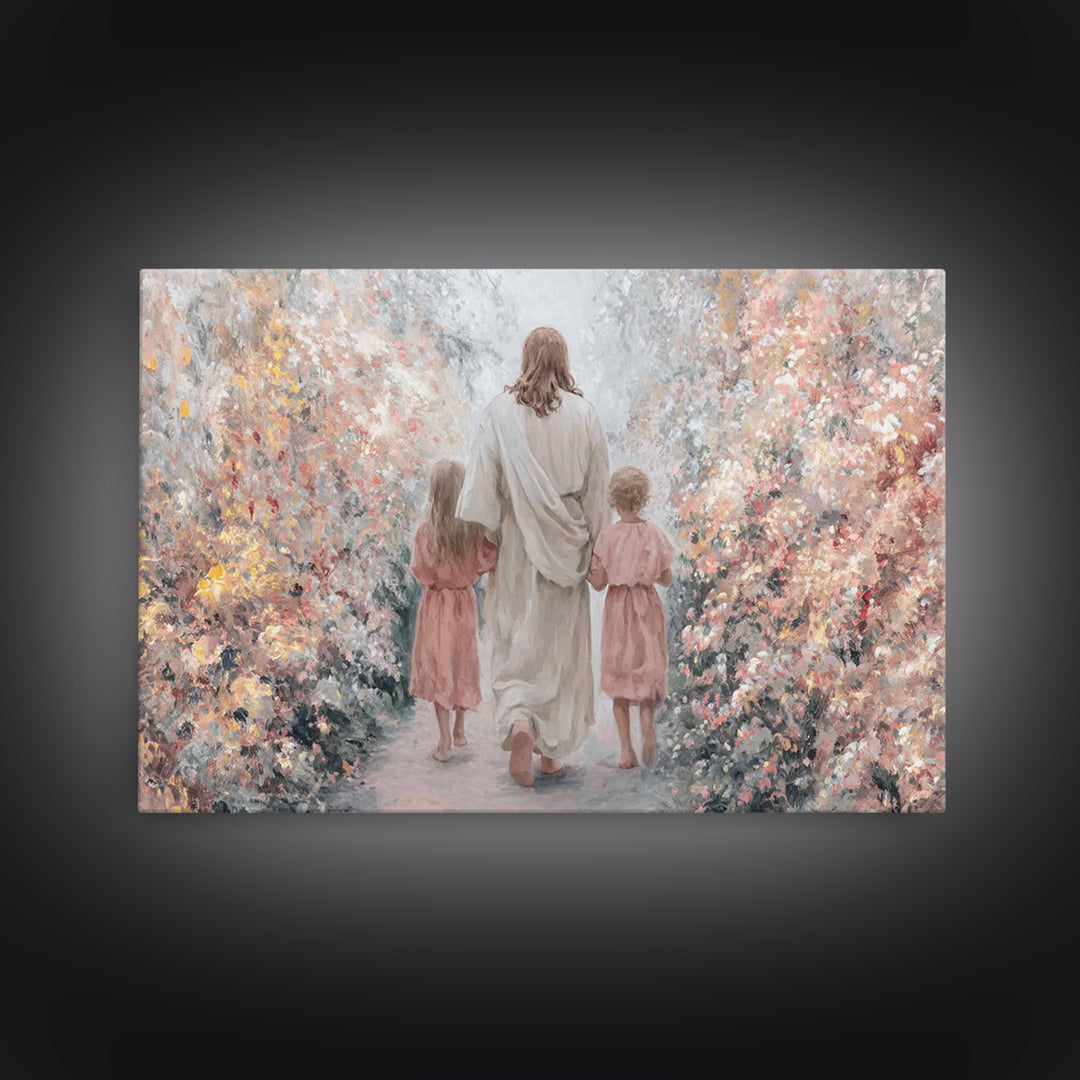 Gentle Shepherd Walk - Framed Canvas Print - Christian Art Canvas - Christian Painting - Jesus Art Print - Christian Home Decor