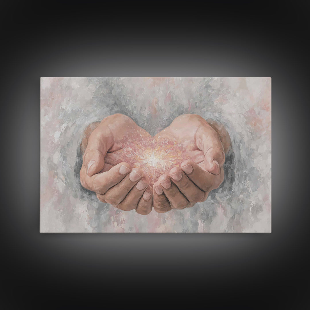 Hands Of Light | Framed Canvas Print | Christian Art Canvas | Modern Christian Art | Jesus Painting | Christian Wall Art | Large Christian