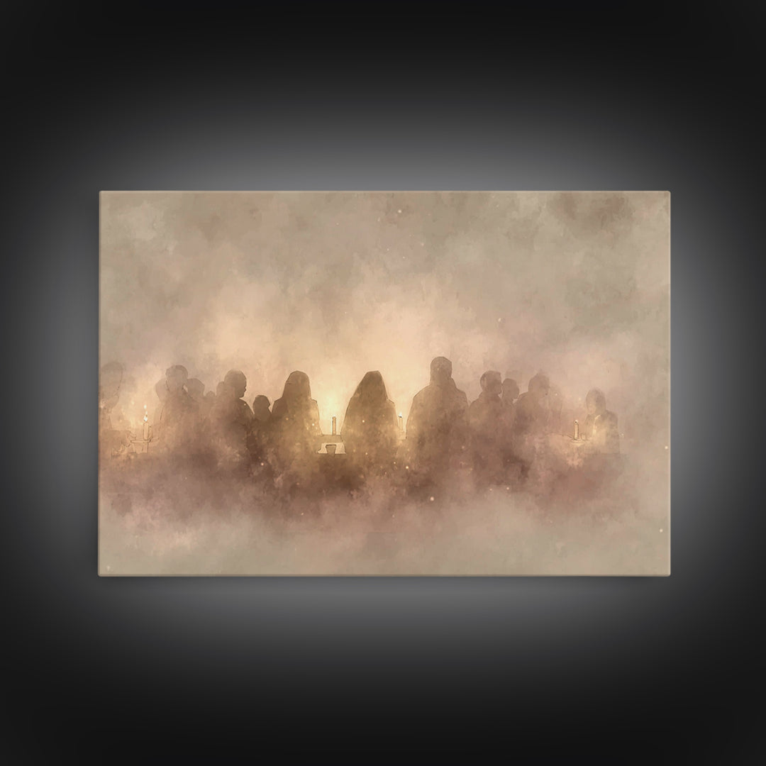 Candlelit Fellowship – Framed Canvas Print – Christian Wall Art – Moody Christian Art – Christian Art Canvas – Christian Gift Ideas