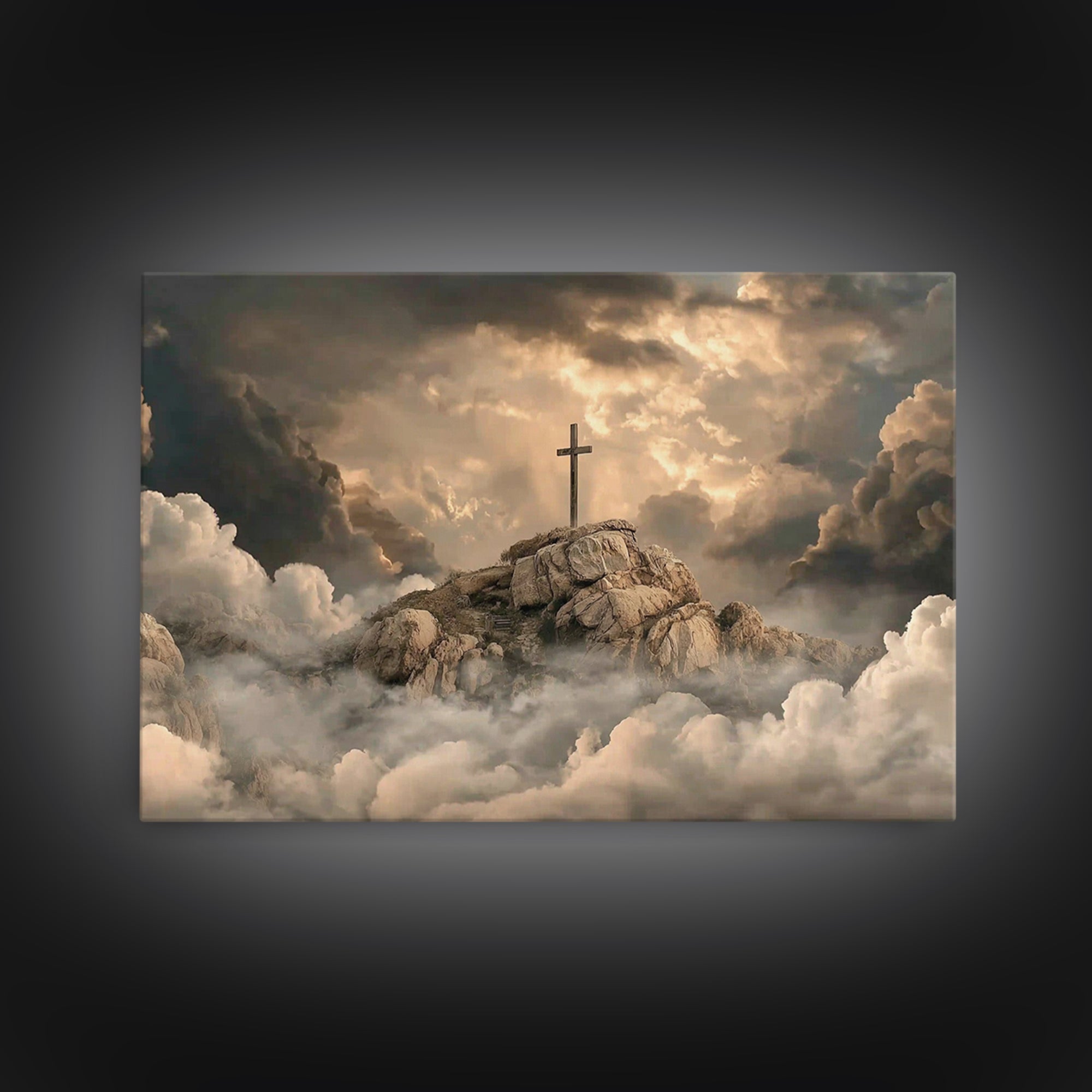 Crosslight Summit | Framed Canvas Print | Christian Art Canvas | Christian Wall Art | Large Christian Painting | Moody Christian Art | Chri