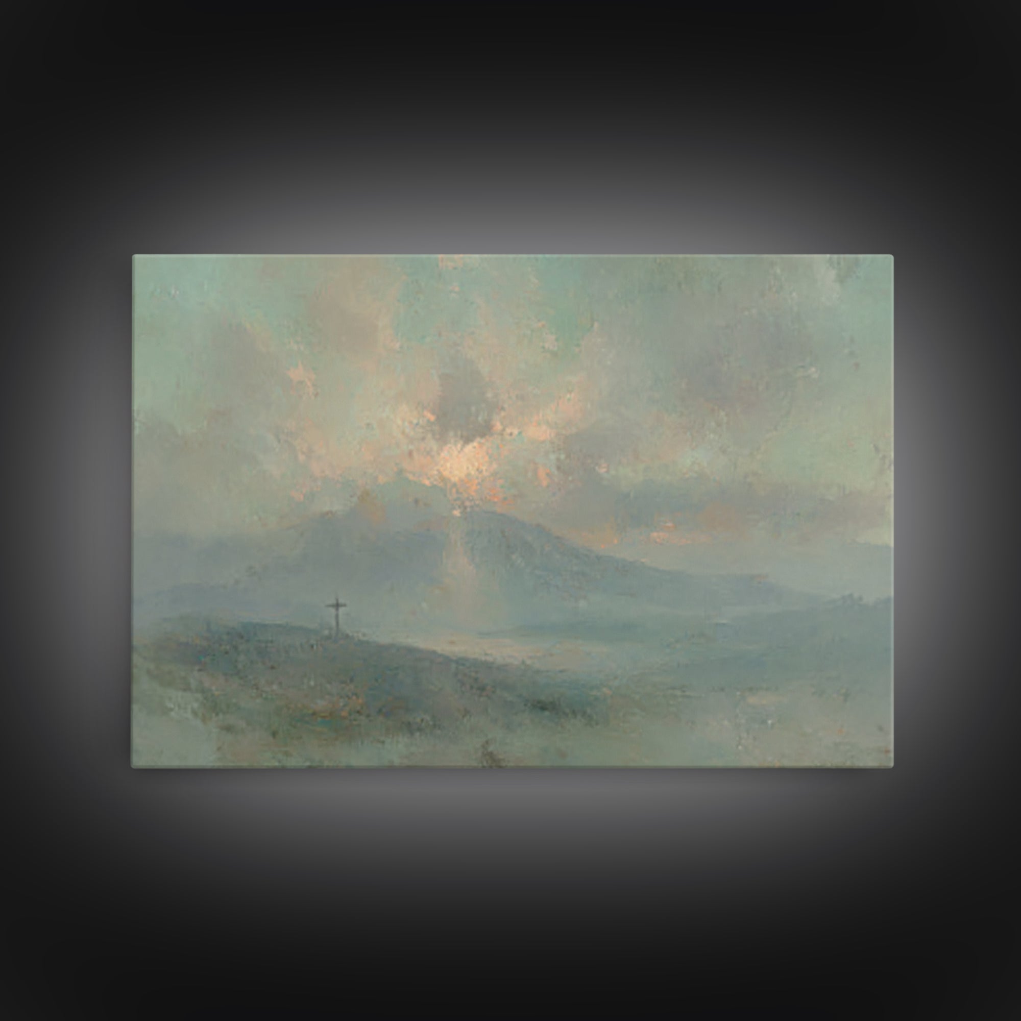 Dawn of Mercy, Framed Canvas Print, Christian Art Prints, Subtle Christian Art, Christian Wall Art, Blue Christian Art, Christian Paintings