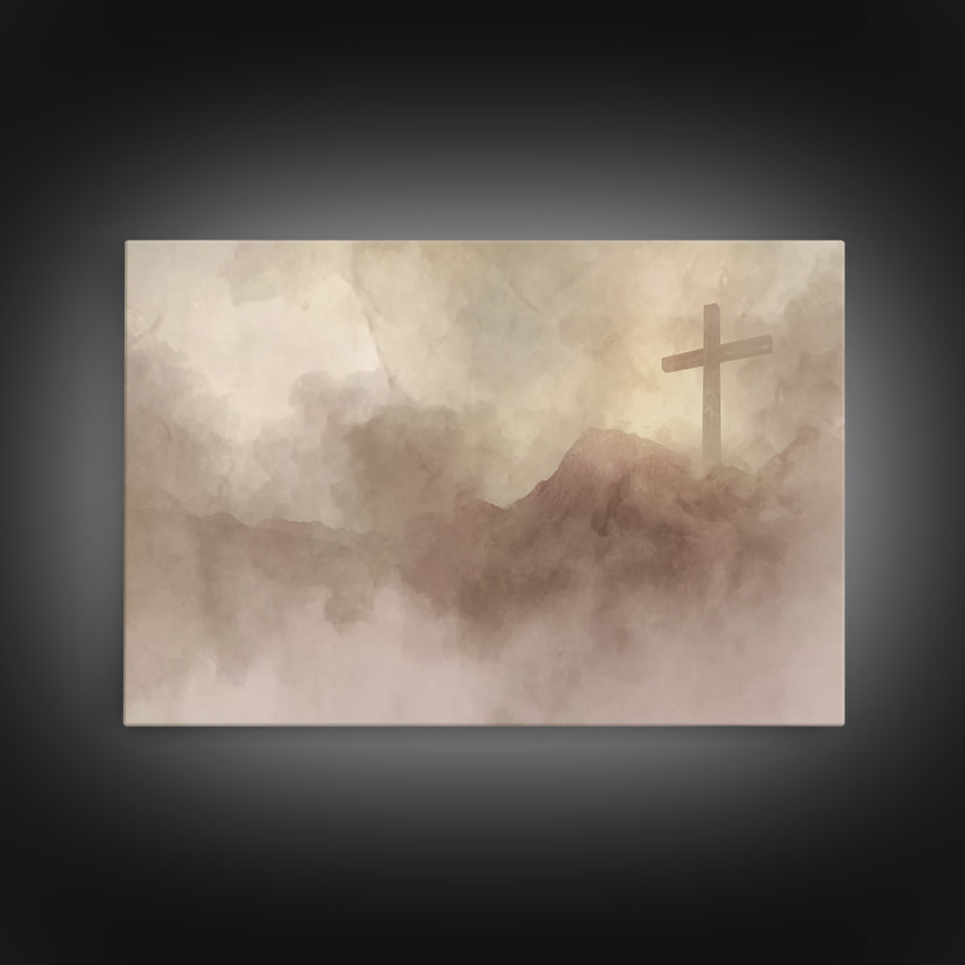 Heavenly Cross, Framed Canvas Print, Christian Wall Art, Modern Christian Art, White Christmas Art, Christian Christmas Art, Christian Deco