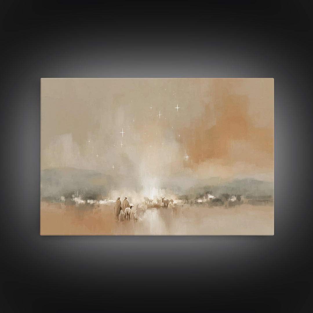 Shepherds of Light, Framed Canvas Print, Christmas Art Prints, Christian Christmas, Pastoral Scenery, Christian Art Canvas, Christian Decor