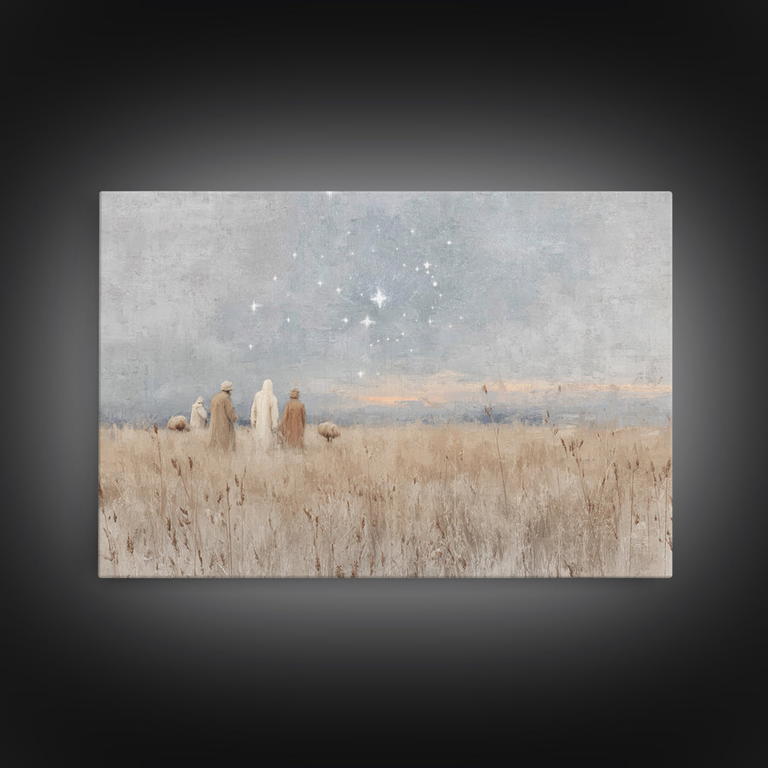 Starry Fields – Framed Canvas Print – Christian Christmas Art – Subtle Christian Art – Christian Art Prints – Pastoral Scenery – Christian