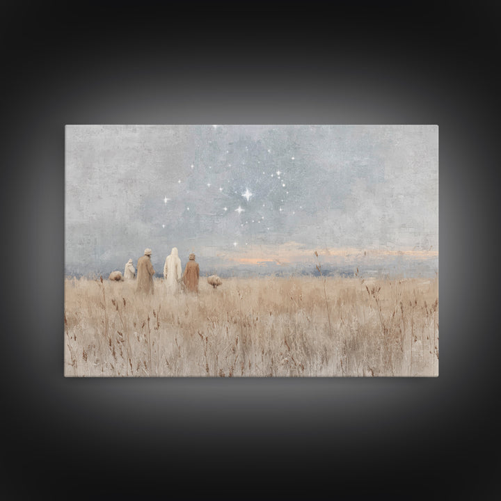 Starry Fields – Framed Canvas Print – Christian Christmas Art – Subtle Christian Art – Christian Art Prints – Pastoral Scenery – Christian