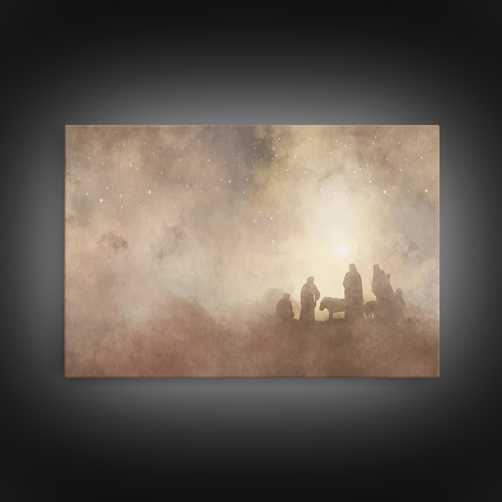 Shepherds Of Light – Framed Canvas Print – Christian Art – Christian Wall Art – Christmas Art – Jesus Christmas Art – Christian Art Canvas