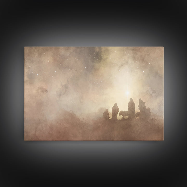 Shepherds Of Light – Framed Canvas Print – Christian Art – Christian Wall Art – Christmas Art – Jesus Christmas Art – Christian Art Canvas