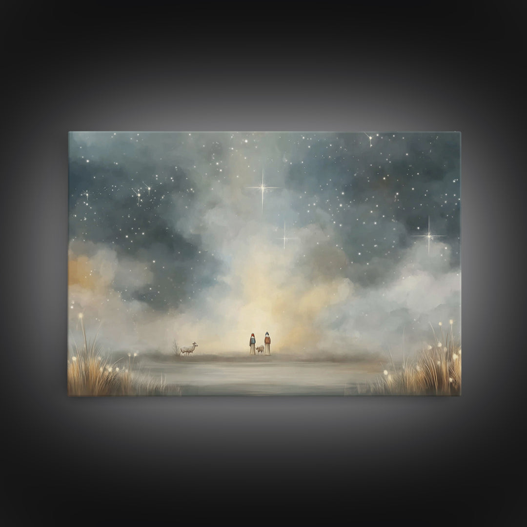 Night Of Promise – Framed Canvas Print – Christmas Wall Art – Christian Art Canvas – Christian Art – Jesus Painting – Christian Christmas A