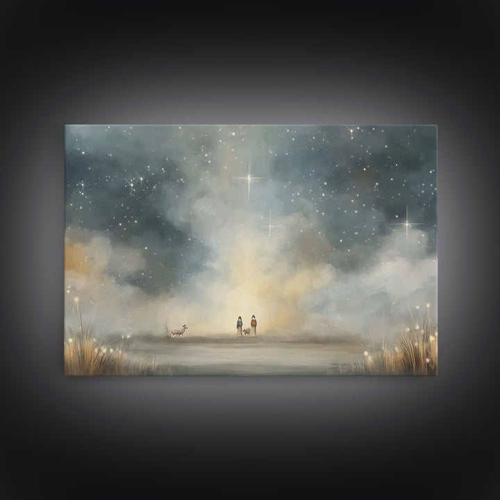 Night Of Promise – Framed Canvas Print – Christmas Wall Art – Christian Art Canvas – Christian Art – Jesus Painting – Christian Christmas A