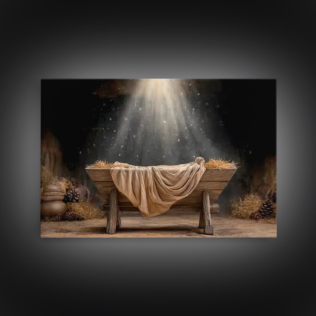 Holy Manger – Framed Canvas Print – Christmas Art – Christian Art – Christian Wall Art – Christian Christmas Decor – Christian Art Canvas