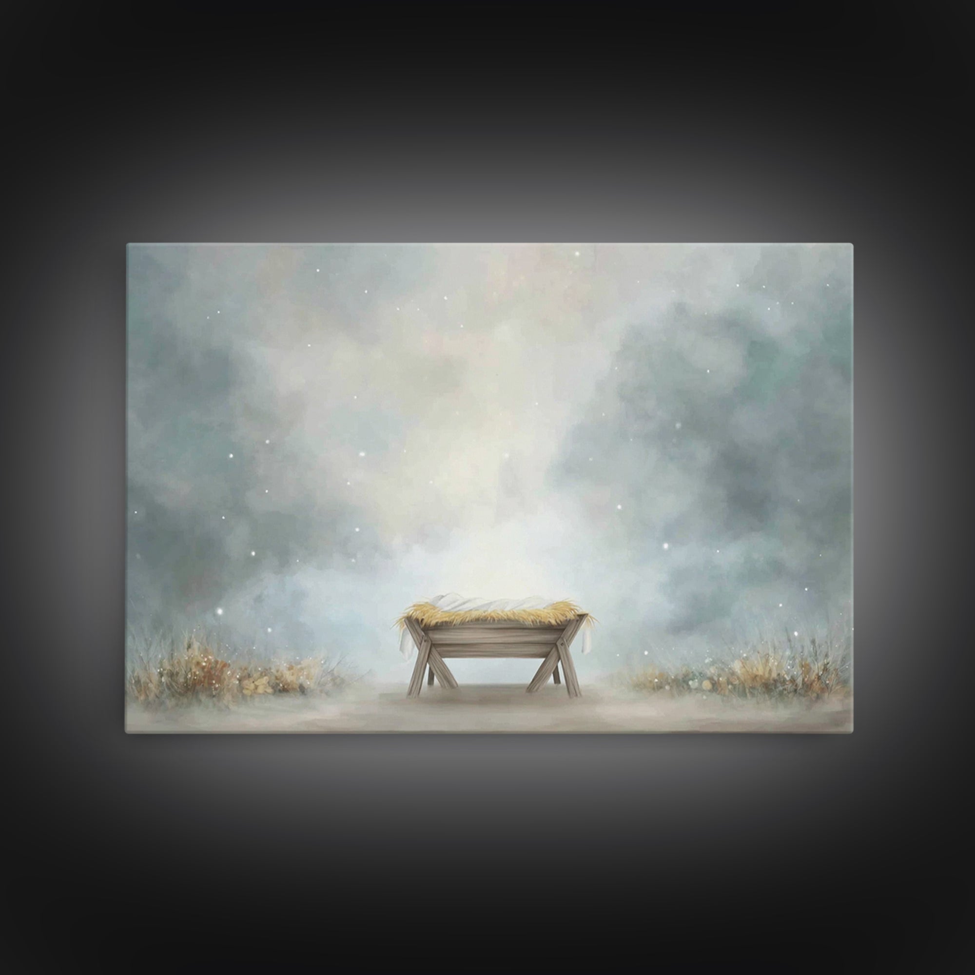 Silent Manger – Framed Canvas Print – Christian Art – Christmas Art – Christian Art Canvas – Christian Christmas Decor – Christian Wall Art