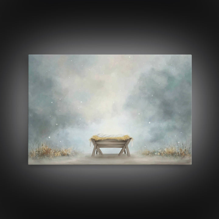 Silent Manger – Framed Canvas Print – Christian Art – Christmas Art – Christian Art Canvas – Christian Christmas Decor – Christian Wall Art
