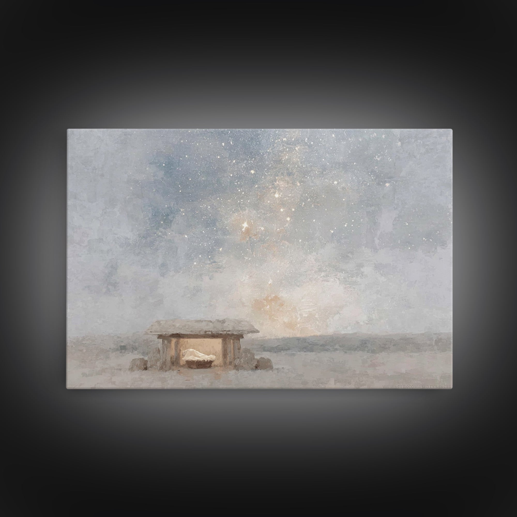 Starry Nativity Peace – Framed Canvas Print – Christian Art Canvas – Christmas Art – Christian Wall Art – Christian Christmas Art – Christi