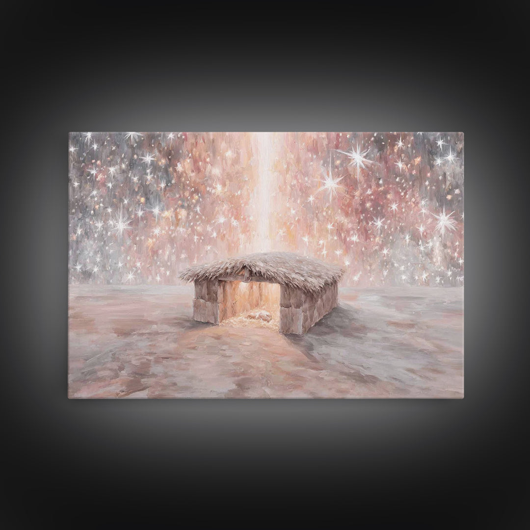 Glory In The Stable – Framed Canvas Print – Christian Christmas Art – Christian Wall Art – Christian Art Canvas – Christmas Art – Christian