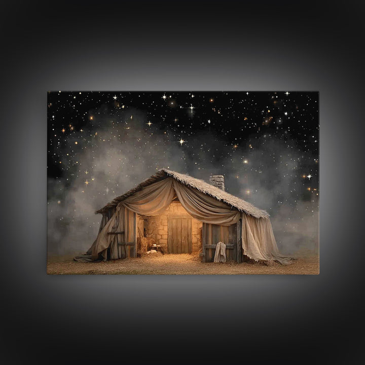 Bethlehem Night Shelter – Framed Canvas Print – Christmas Art – Christian Art Canvas – Christian Wall Art – Christian Christmas Art – Frame