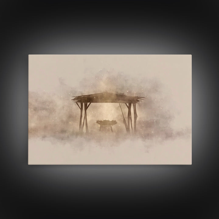 Holy Shelter Silhouette – Framed Canvas Print – Christian Christmas Art – Christian Art – Christian Wall Art – Minimalist Christian Art – C