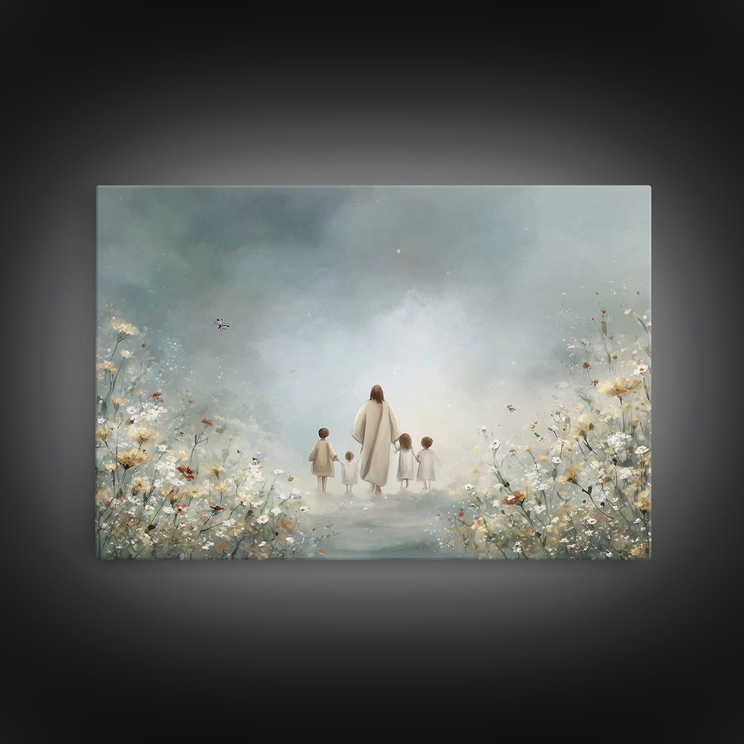 Heavenly Meadow Light, Framed Canvas Print, Christian Art Print, Jesus Painting Canvas, Minimalist Christian Art, Christian Wall Art, Chris