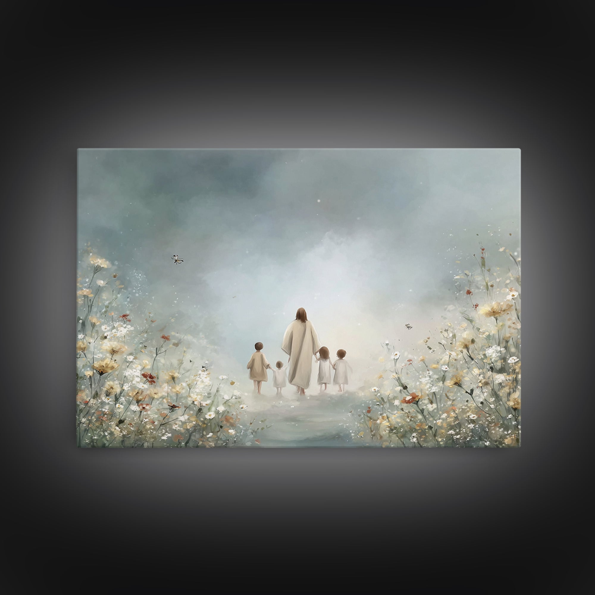 Heavenly Meadow Light, Framed Canvas Print, Christian Art Print, Jesus Painting Canvas, Minimalist Christian Art, Christian Wall Art, Chris