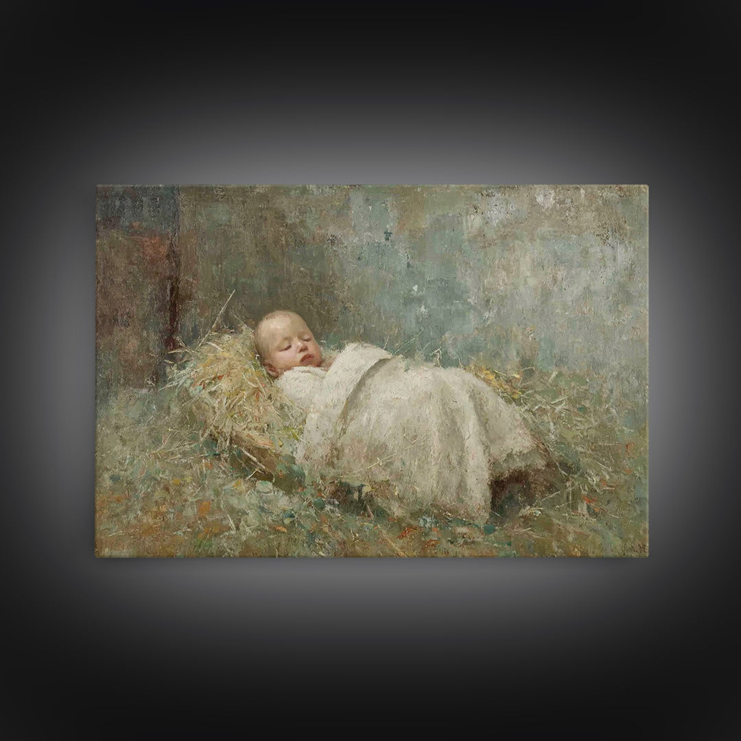 Manger Of Peace | Framed Canvas Print | Christian Christmas Art | Birth Of Jesus Painting | Christian Art Canvas | Vintage Christmas Art |