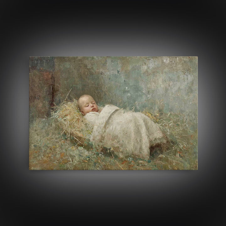 Manger Of Peace | Framed Canvas Print | Christian Christmas Art | Birth Of Jesus Painting | Christian Art Canvas | Vintage Christmas Art |