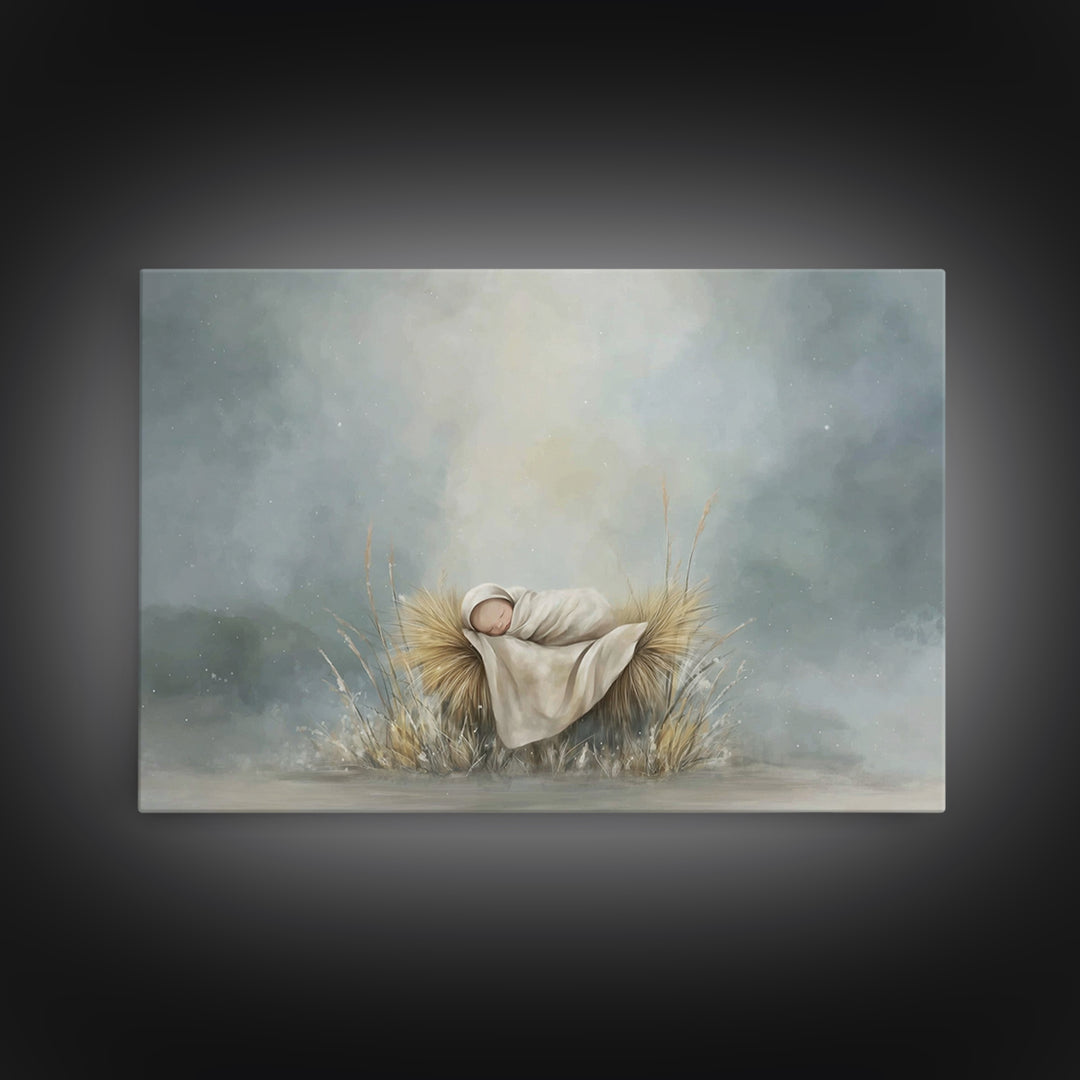 Holy Dawn Cradle – Framed Canvas Print – Jesus Christmas Art – Christian Art Canvas – Modern Christmas Art – Subtle Christian Art – Christi