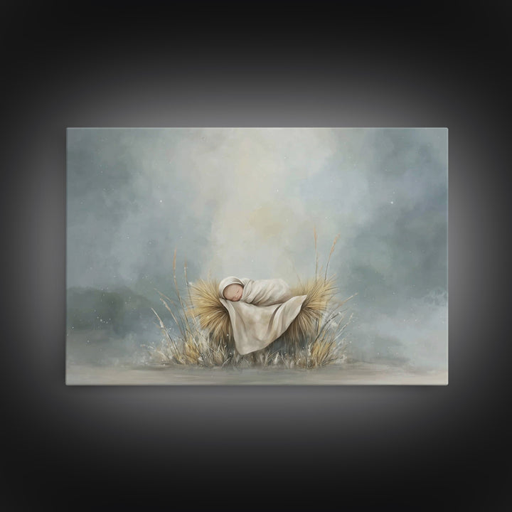 Holy Dawn Cradle – Framed Canvas Print – Jesus Christmas Art – Christian Art Canvas – Modern Christmas Art – Subtle Christian Art – Christi