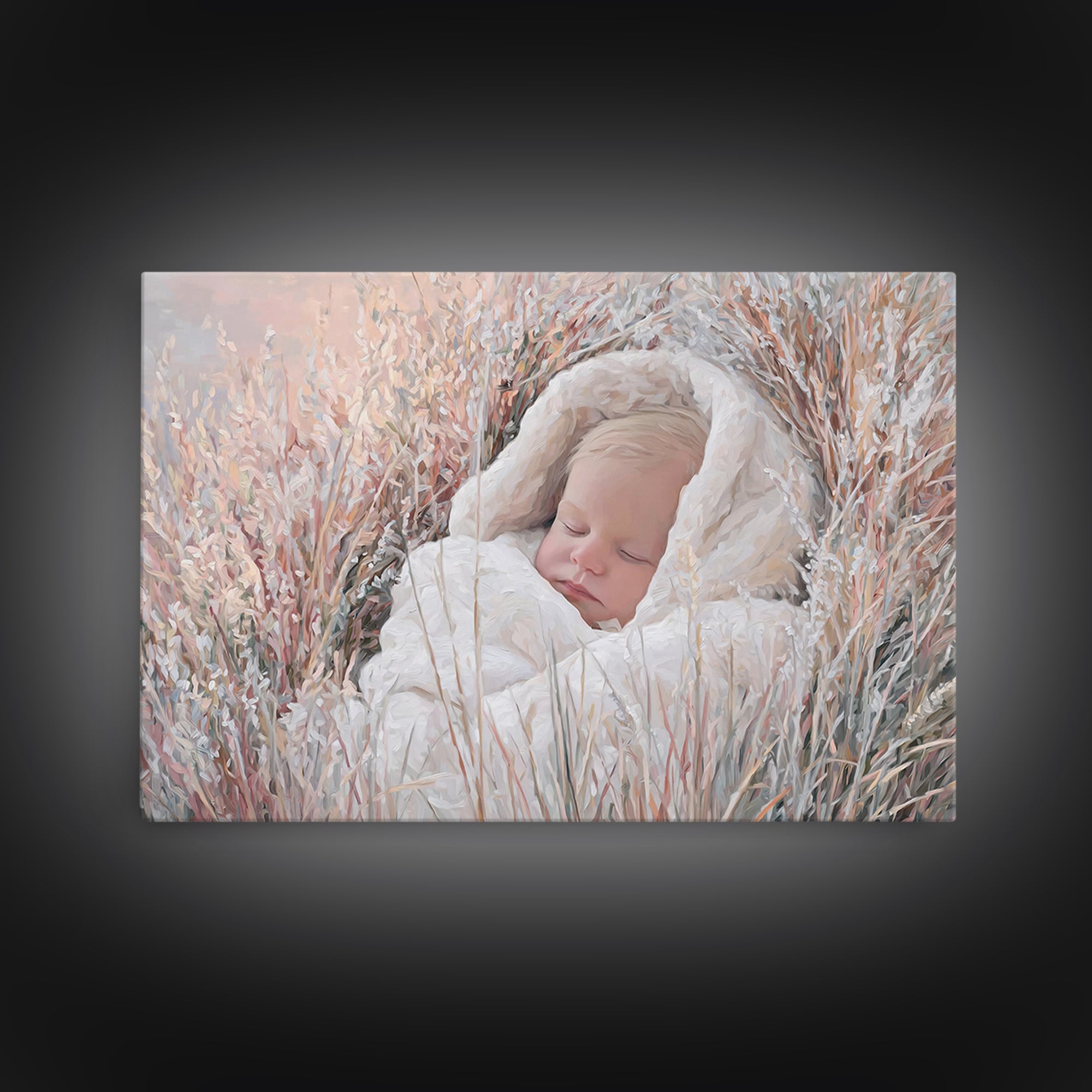 Peaceful Holy Dawn – Framed Canvas Print – Christian Christmas Art – Birth Of Jesus Painting – Christian Art Canvas – White Christmas Art –