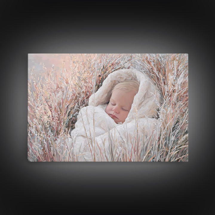 Peaceful Holy Dawn – Framed Canvas Print – Christian Christmas Art – Birth Of Jesus Painting – Christian Art Canvas – White Christmas Art –