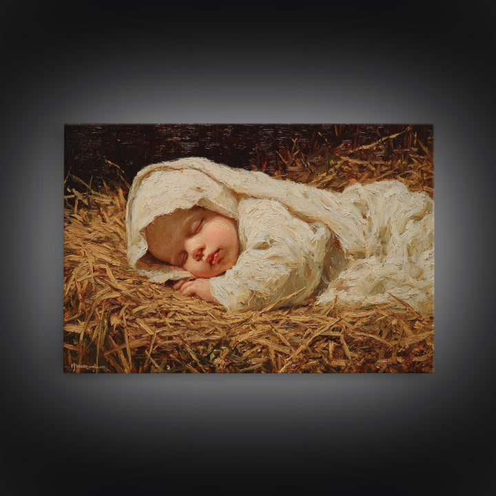 Manger Star Rest | Framed Canvas Print | Jesus Christmas Art | Christian Art Canvas | Vintage Christmas Art | Christian Wall Art | Christma