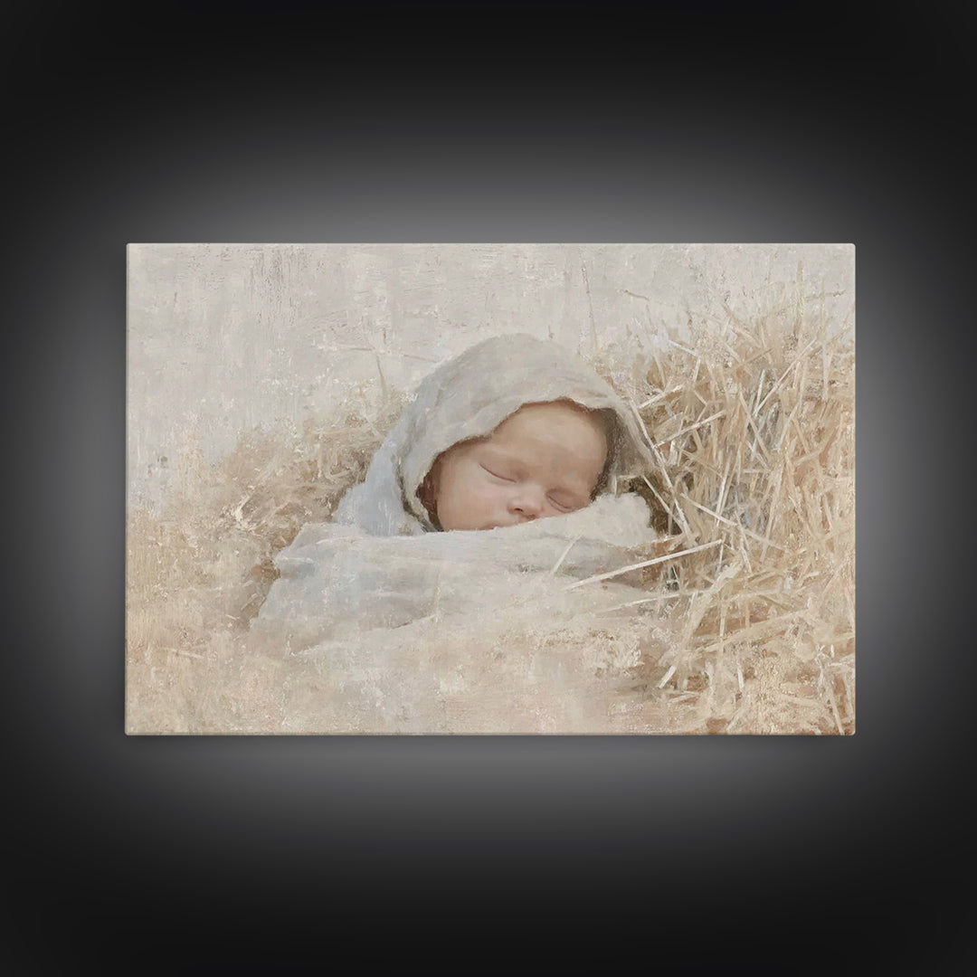 Sacred Newborn Grace, Framed Canvas Print, Christian Christmas Art, Birth Of Jesus Painting, Minimalist Christian Art, Christmas Wall Art,