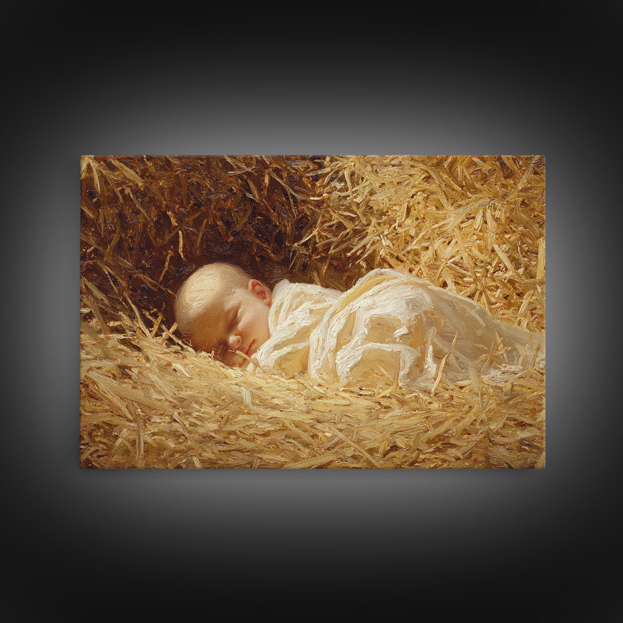 Divine Straw Light – Framed Canvas Print – Christmas Art Prints – Christian Art Canvas – Jesus Christmas Art – Vintage Christian Art – Chri