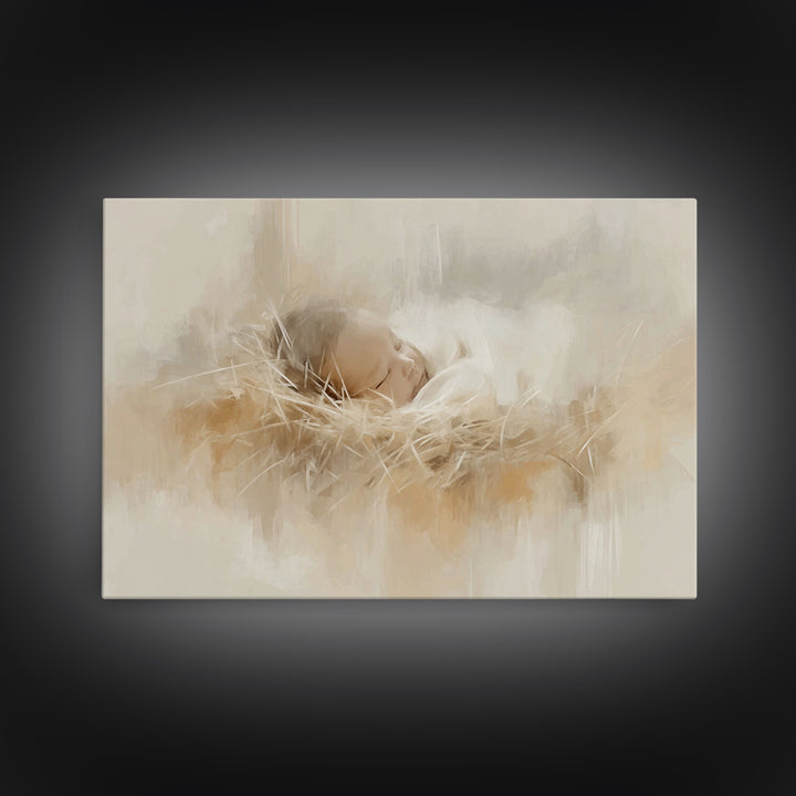 Gentle Nativity Still | Framed Canvas Print | Christian Art Canvas | White Christmas Art | Christian Christmas Art | Christian Wall Art | M