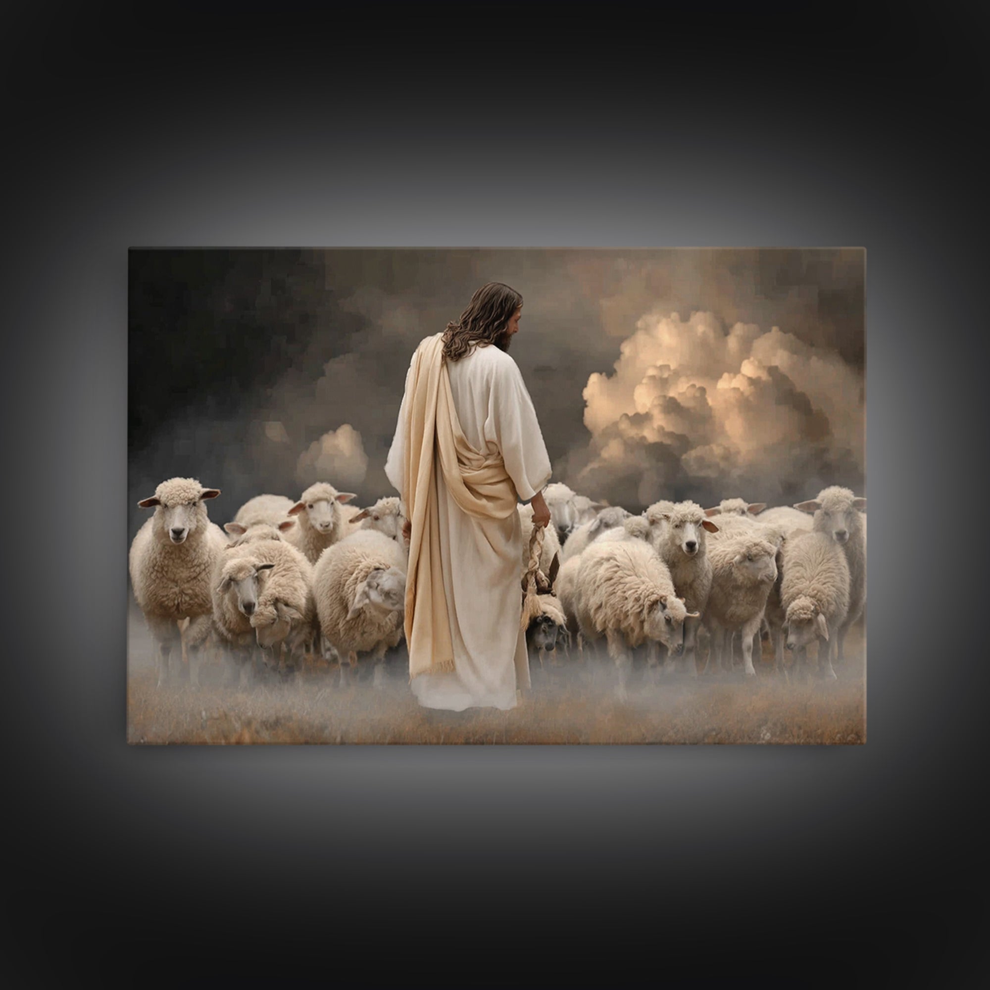 Guiding Shepherd Light, Framed Canvas Print, Christian Art Canvas, Large Jesus Painting, Moody Christian Art, Christian Wall Art, Christian